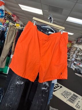 Men’s Ralph Lauren POLO Swimsuit ORANGE NAVY BLUE PONY $65 Pre Owned Used SZ XLT
